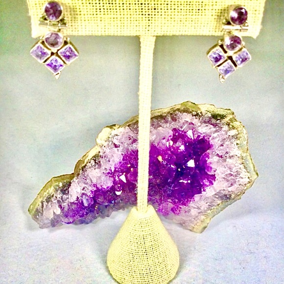 Vintage Amethyst 925 Sterling Silver Earrings - Picture 2 of 9